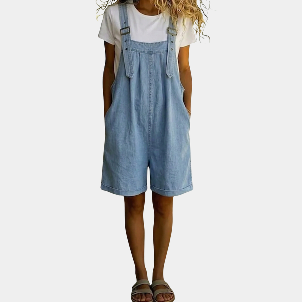 Clara | Vintage Washed Denim Short Overall