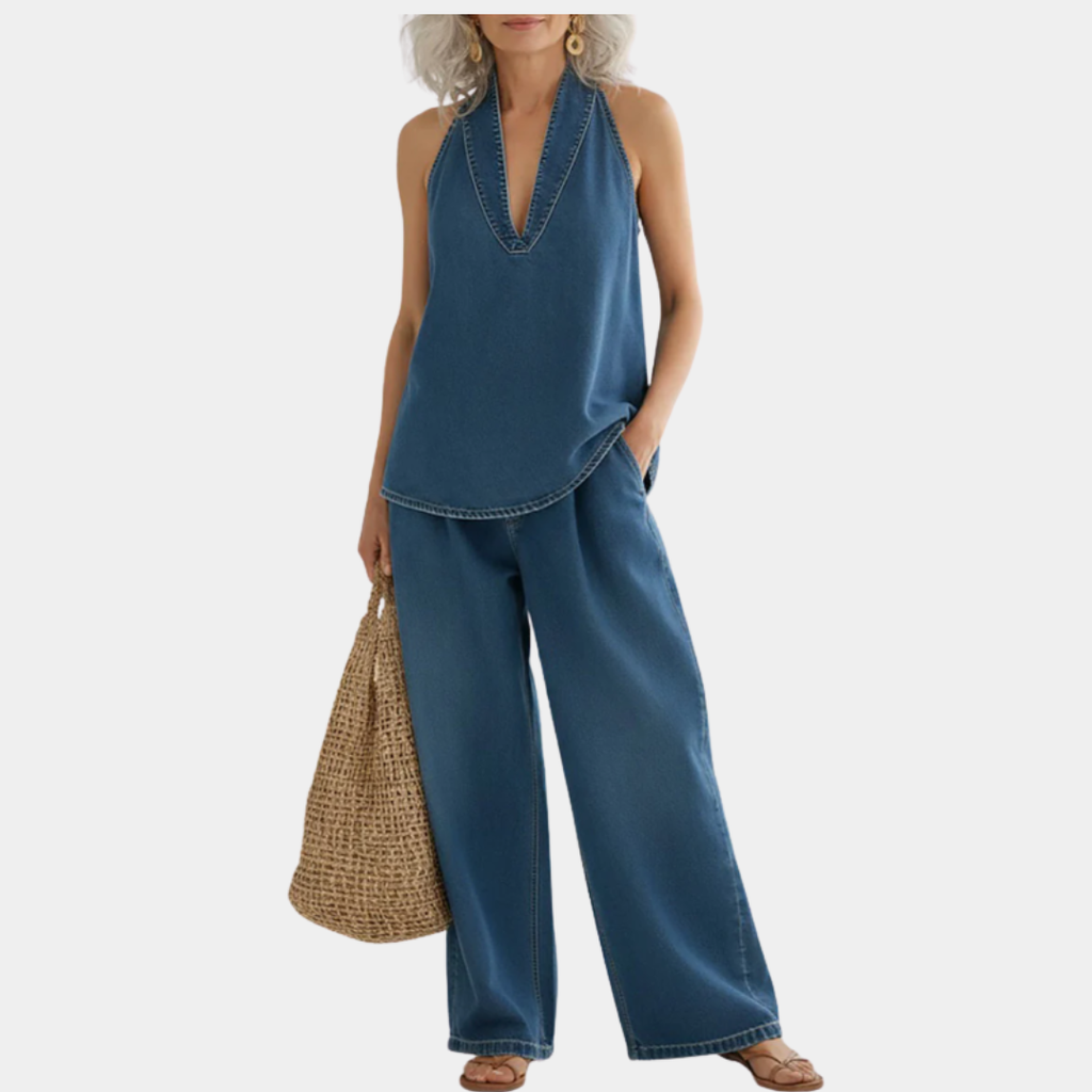 Ivy | Vintage Washed Soft Denim Two-Piece Set