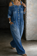 Zosia | Off-Shoulder Patterned Denim Overall