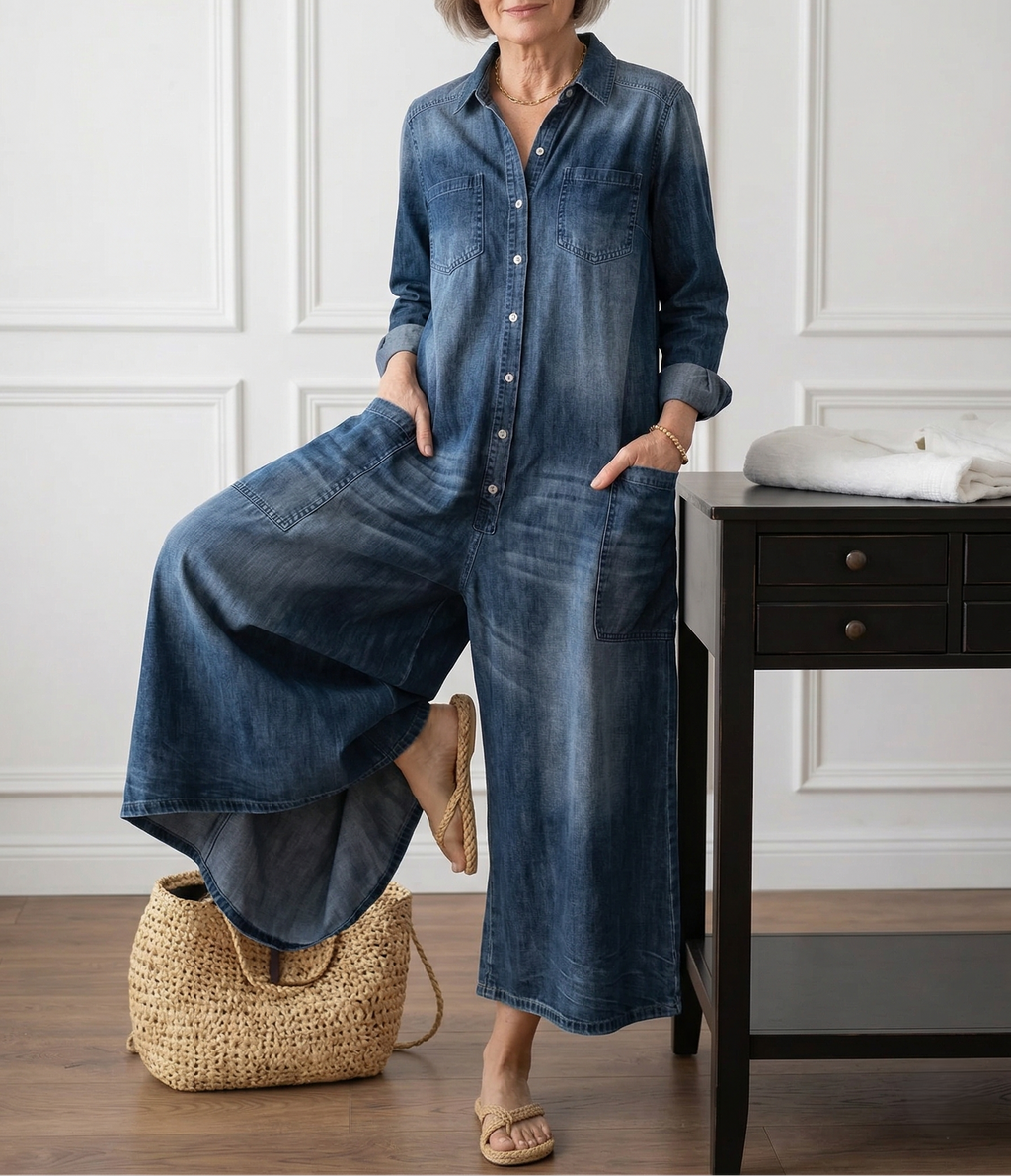 Diana | Vintage Washed Button-Through Denim Dress
