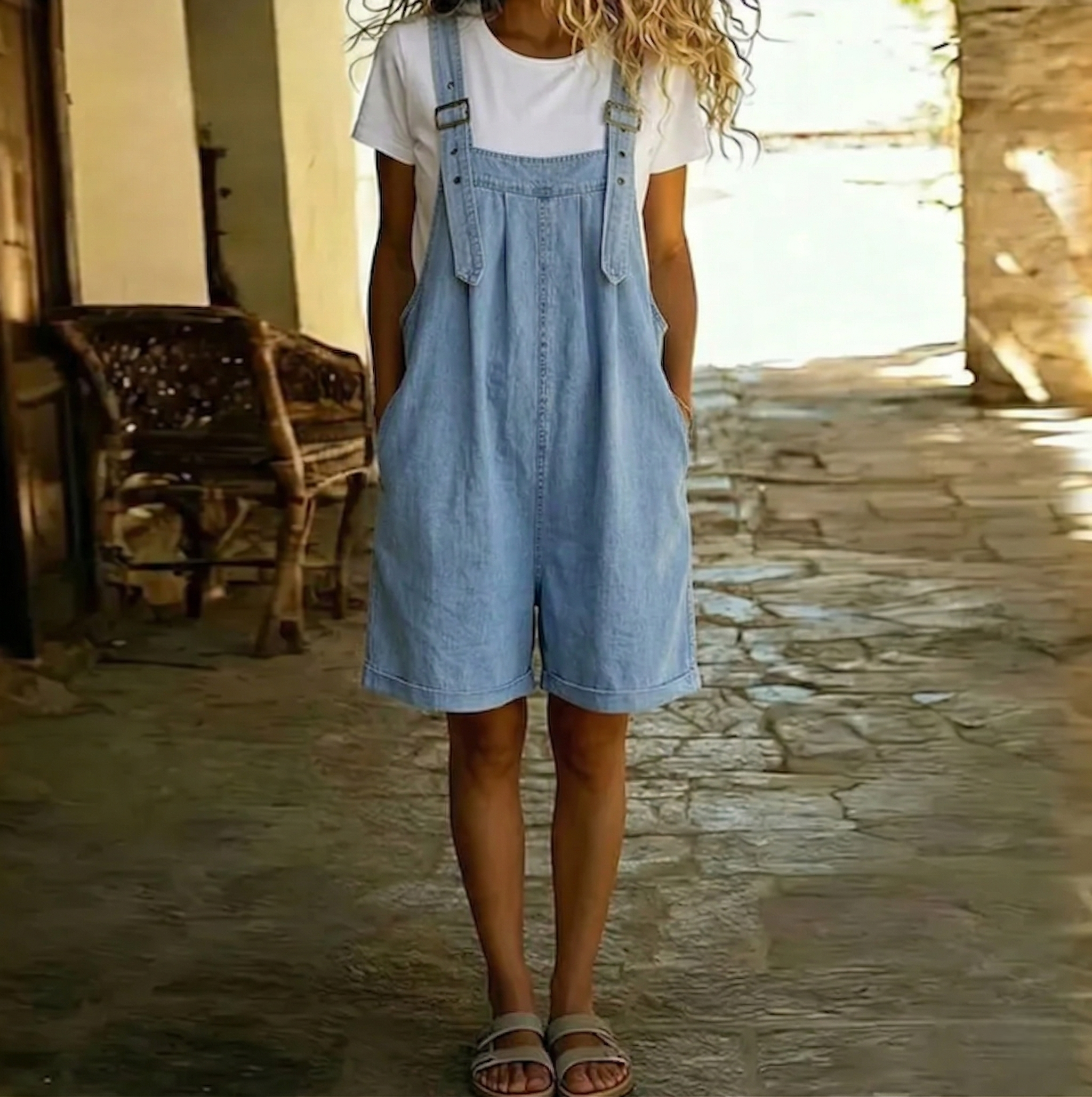 Clara | Vintage Washed Denim Short Overall