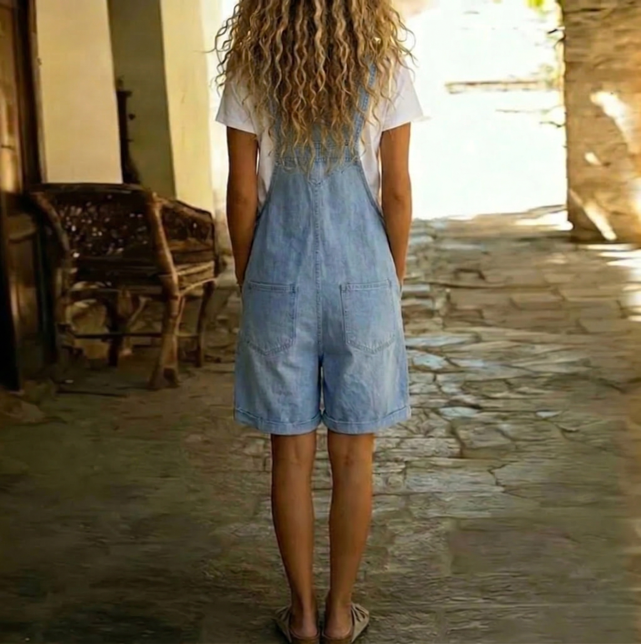 Clara | Vintage Washed Denim Short Overall