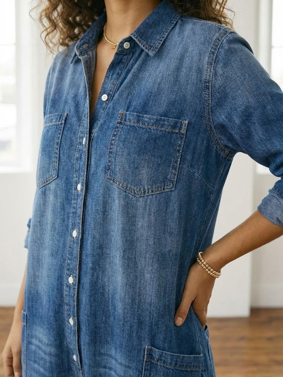 Diana | Vintage Washed Button-Through Denim Dress