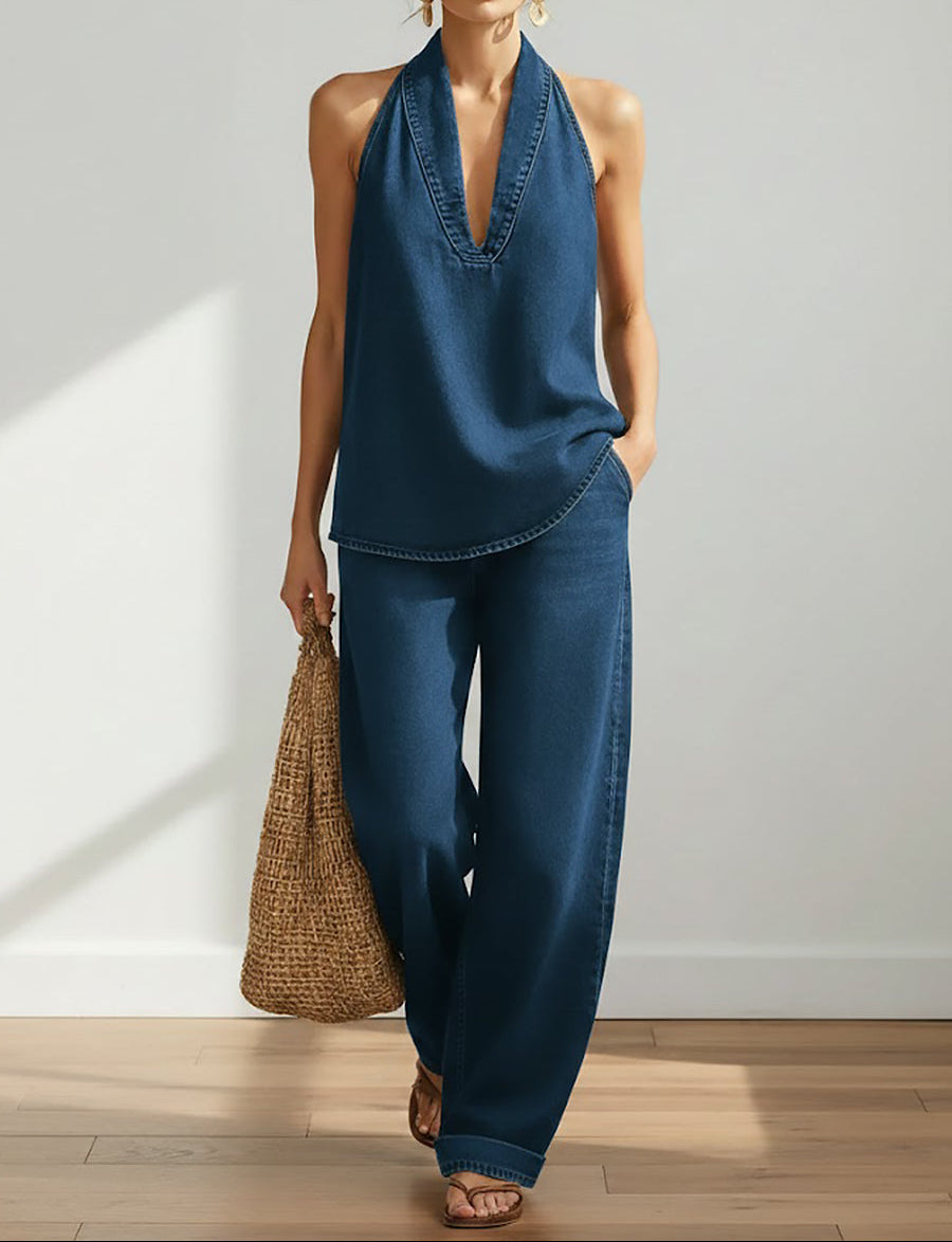 Ivy | Vintage Washed Soft Denim Two-Piece Set