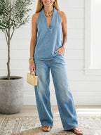 Ivy | Vintage Washed Soft Denim Two-Piece Set