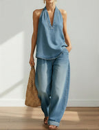 Ivy | Vintage Washed Soft Denim Two-Piece Set