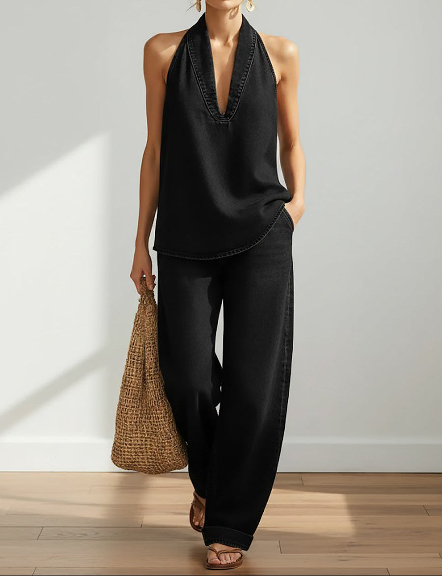 Ivy | Vintage Washed Soft Denim Two-Piece Set
