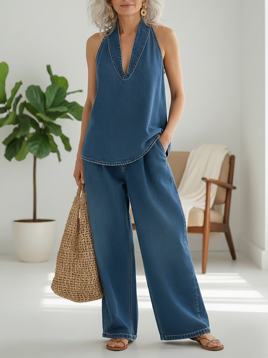 Ivy | Vintage Washed Soft Denim Two-Piece Set