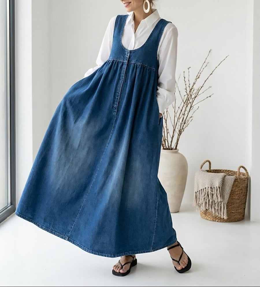 Karen | Vintage Washed Soft Denim Maxi Dress
