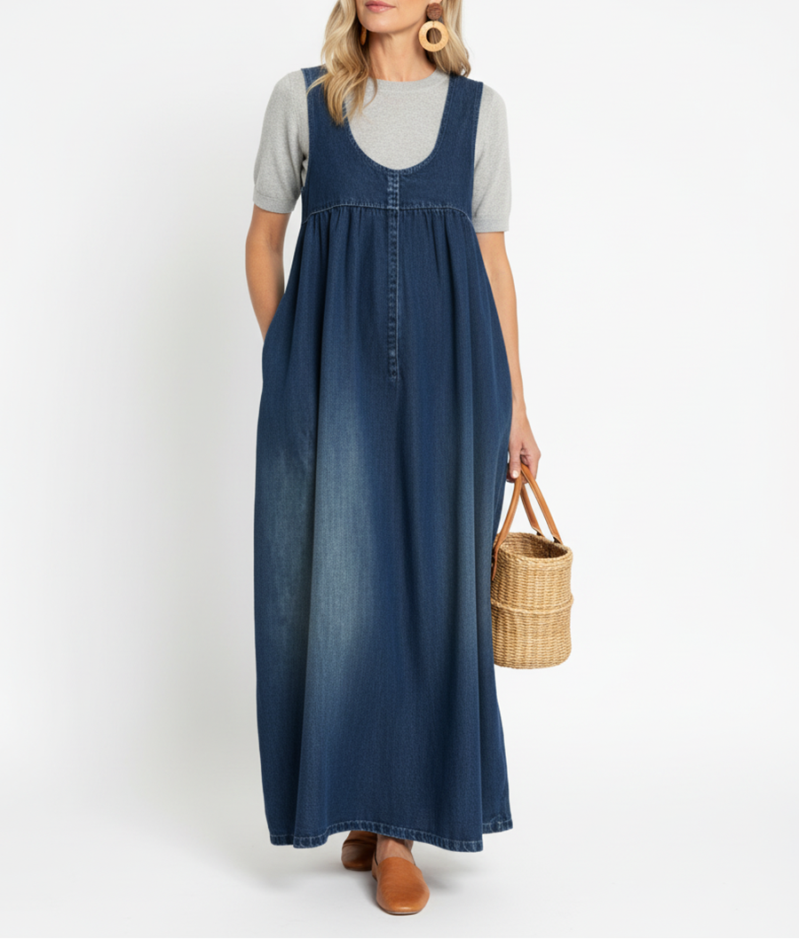 Karen | Vintage Washed Soft Denim Maxi Dress