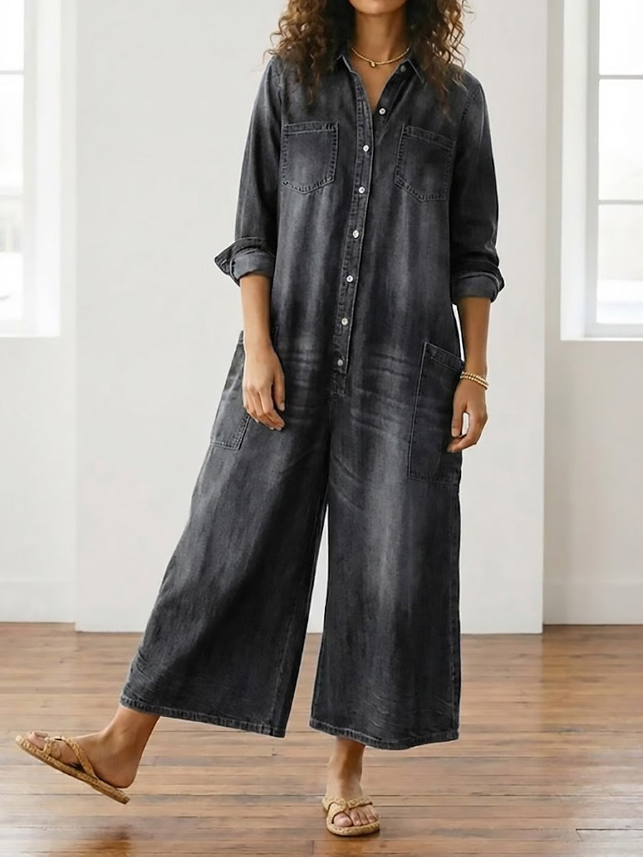 Diana | Vintage Washed Button-Through Denim Dress