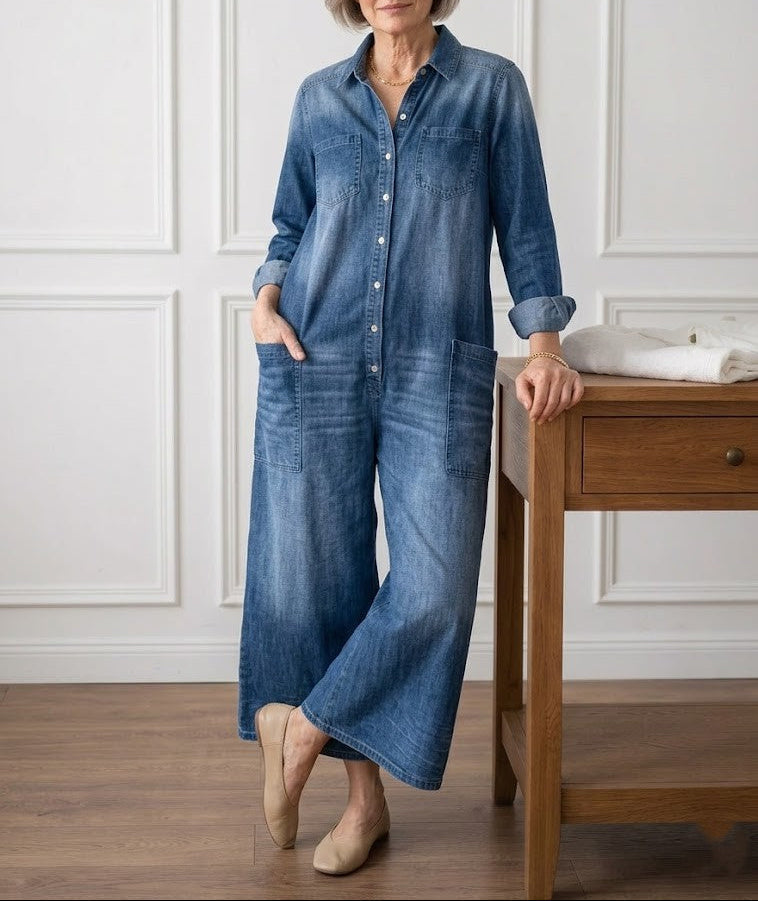 Diana | Vintage Washed Button-Through Denim Dress